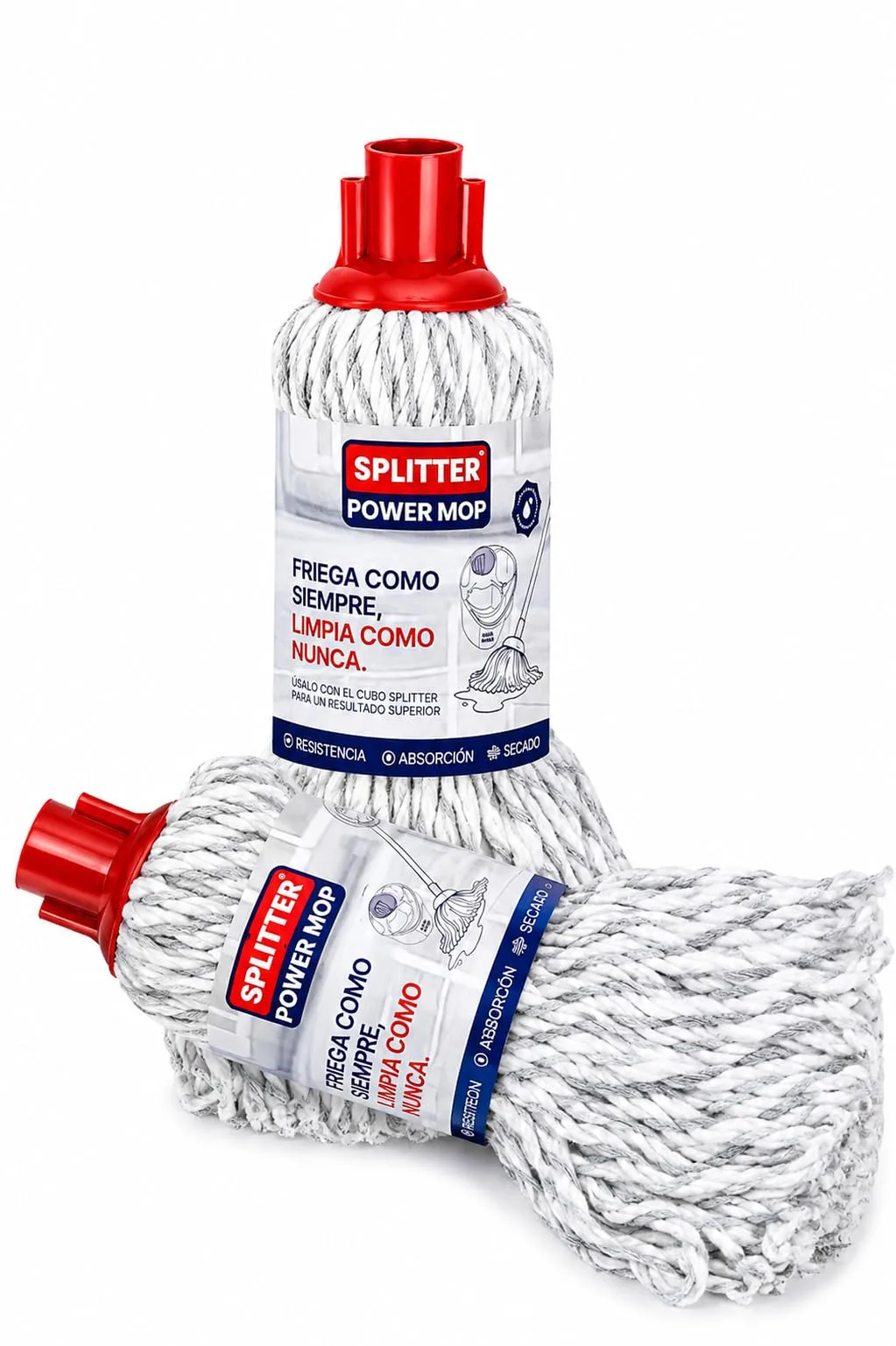 Dos fregonas de recambio Splitter Power Mop, detalle de la etiqueta