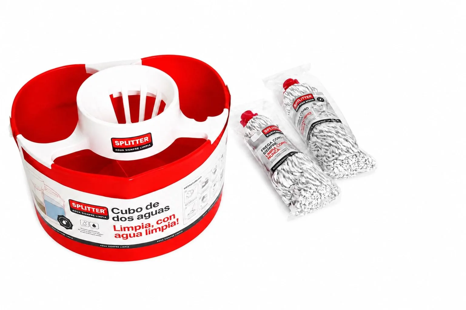 Kit Splitter: cubo de dos aguas y 2 fregonas de recambio Power Mop